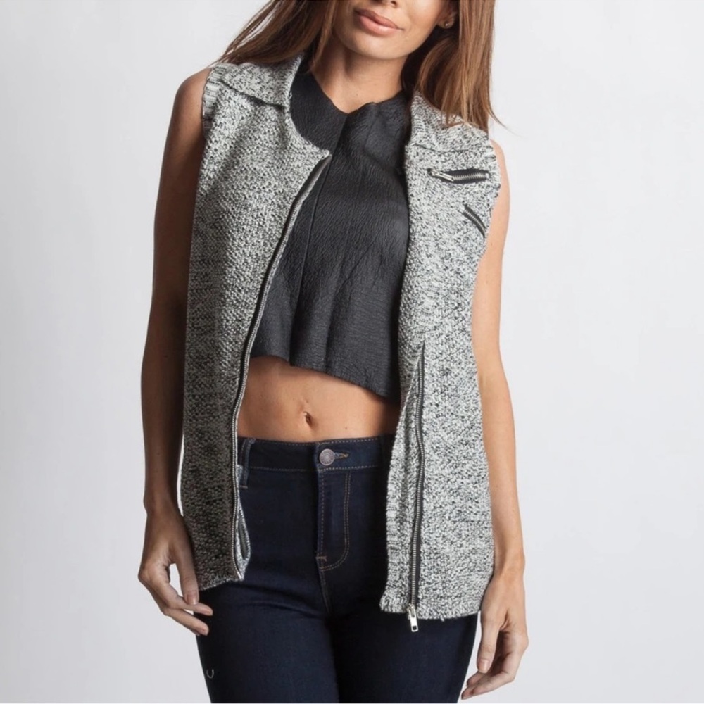Gray Knitted Open-Front Vest